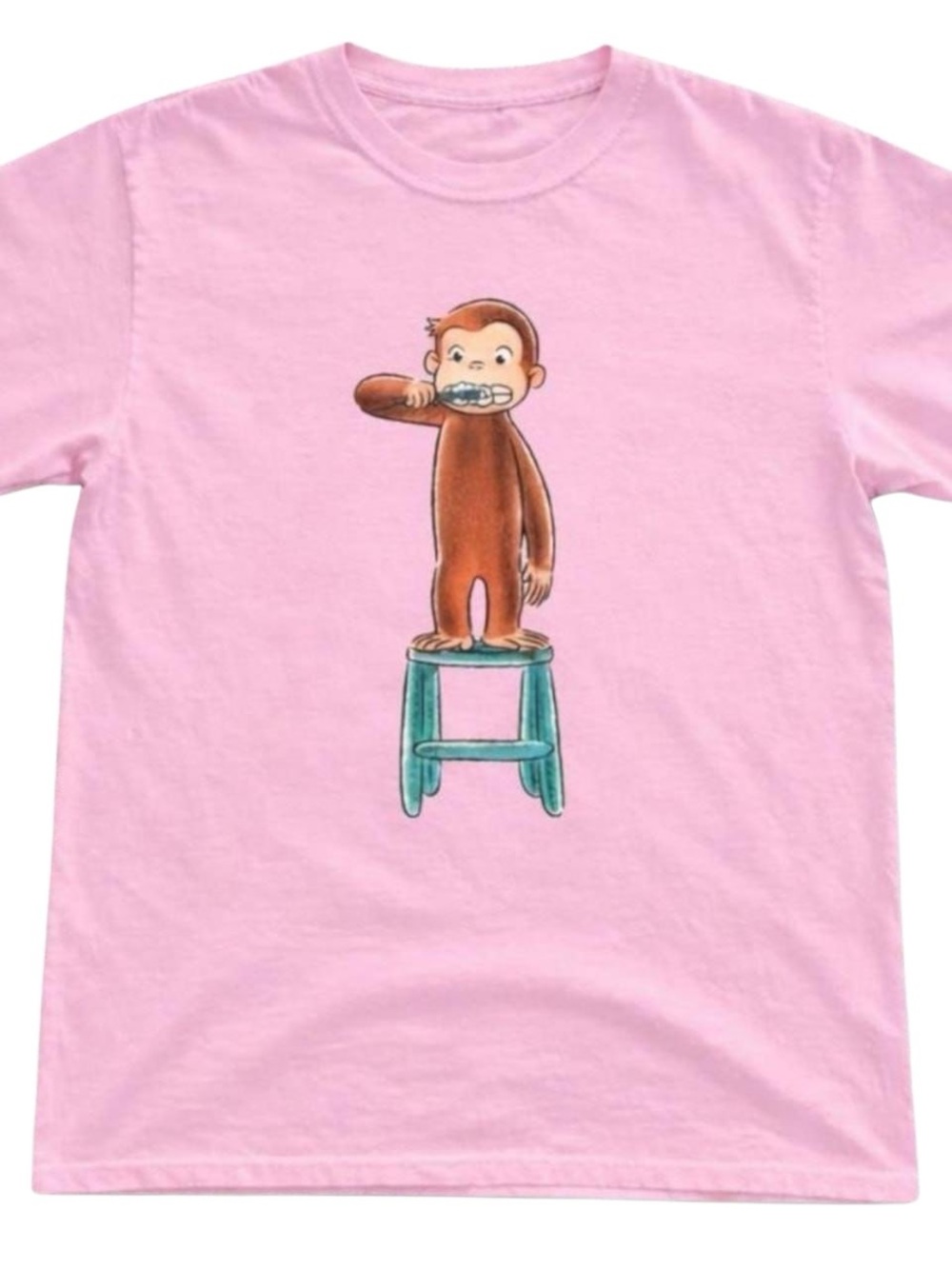 Gildan Pink Curious George Monkey Graphic Tee